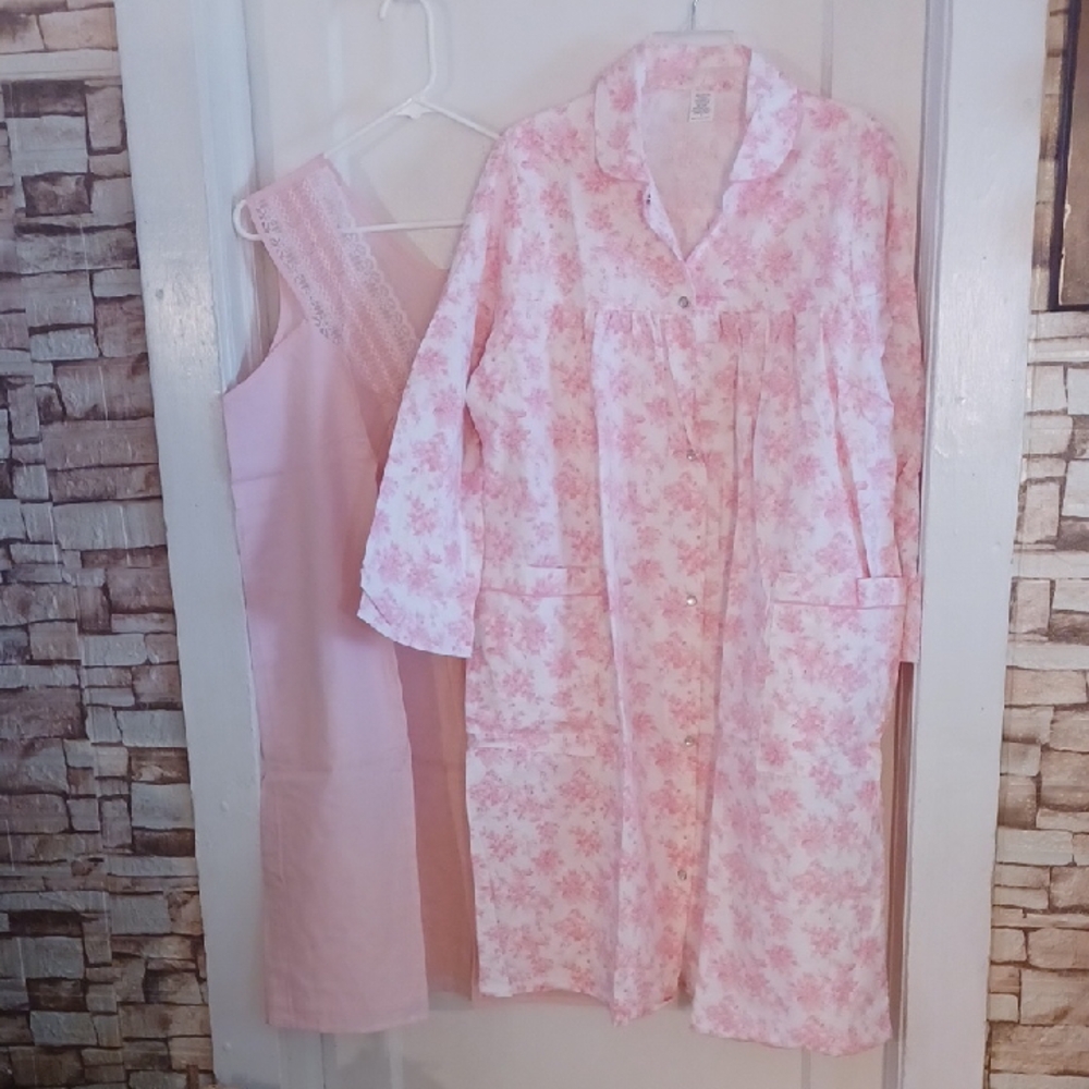 Floral Pink Women's  Flannel Robe Set And Gown Set Xlarge